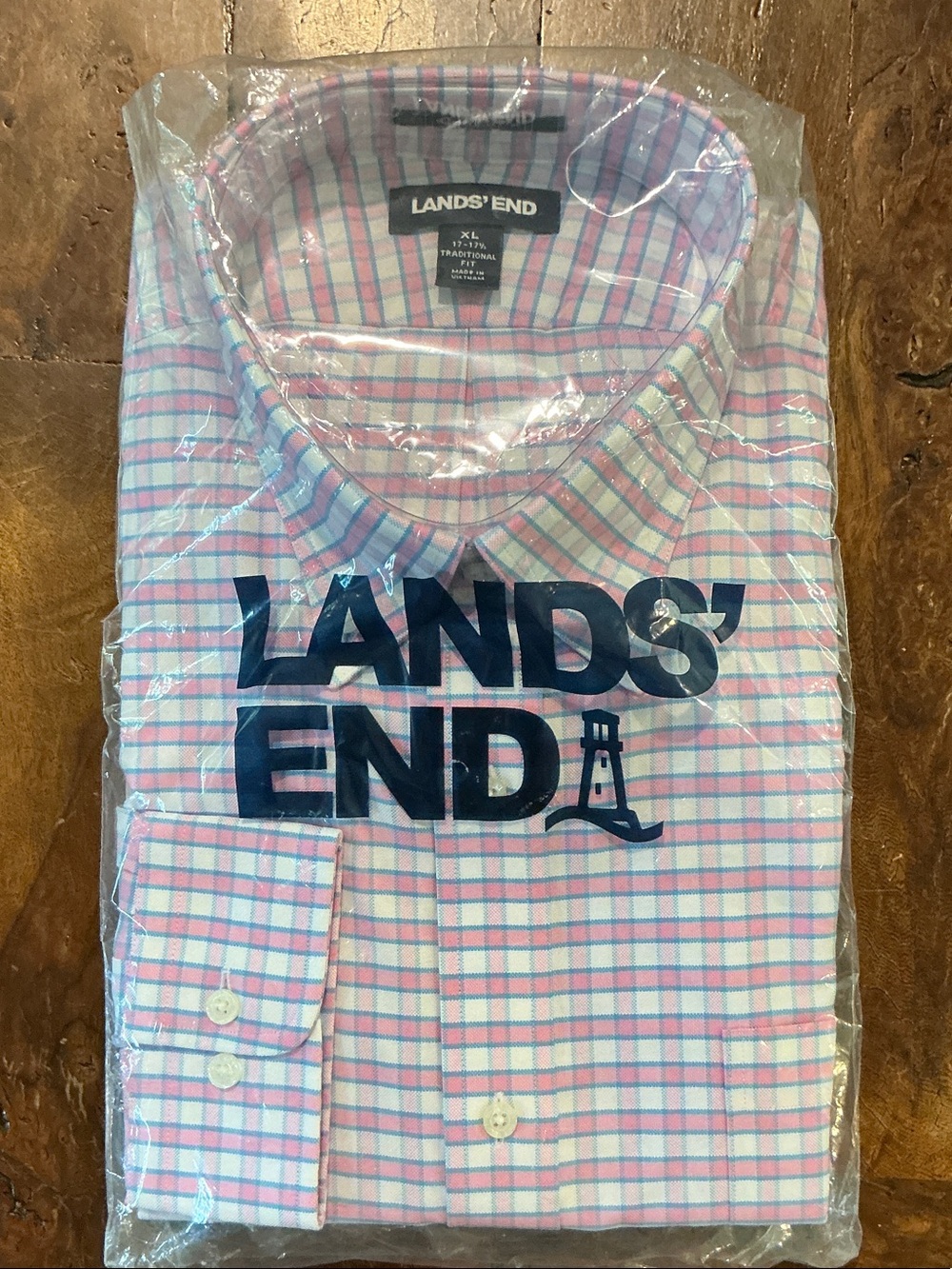 Lands' End Pink & Light Blue Windowpane Dress Shirt